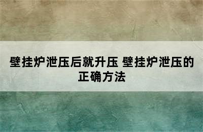 壁挂炉泄压后就升压 壁挂炉泄压的正确方法